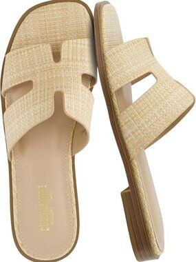 Voyage Cutout Strap Slides for Women, Slip On Summer Flats, Trendy Footwear, Mem